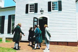 After a difficult performance, colonial actors take a break at St. John's Church. Images by Ginger Warder.