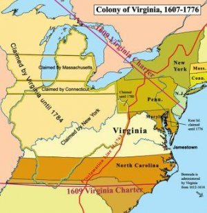 Map showing Colony of Virginia 1607-1776